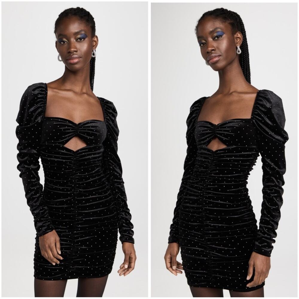 Black Halo Kyon Black Velvet Studded Silver Mini Dress Small / 4
